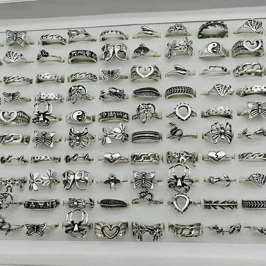 30pcs/Lot Factory Wholesale Alloy Finger Rings For Women HOT New Big Flower Cutout Skull Spider Animal Leaf Love Snake Jewelry